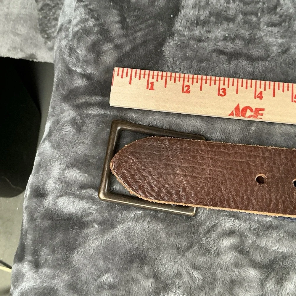 Vintage Aeropostale Navy Striped Canvas & Brown Leather Men's Belt Size 40 (?)